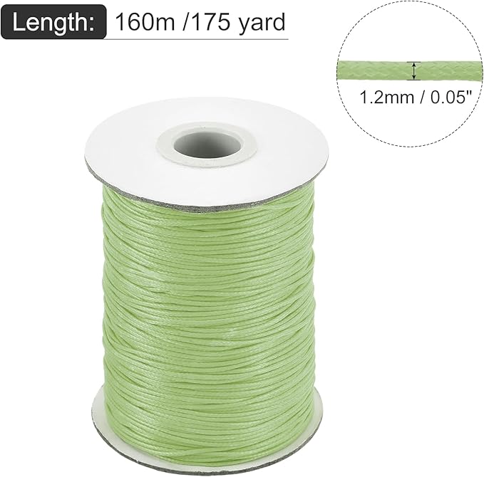 MECCANIXITY Waxed Cord 1.2mm Waxed Polyester Cord 175 Yard Wax String for Bracelet Making,Necklaces, Beading,Jewelry Making and DIY Crafts(Grass Green)
