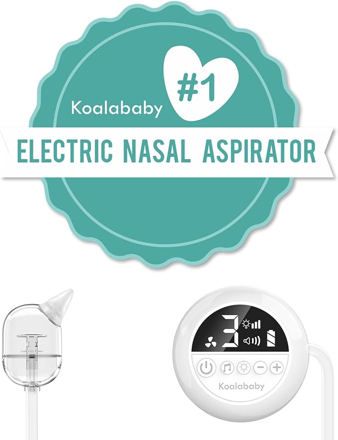 Koalababy Electric Nasal Aspirator for Baby – Hospital-Grade Nose Suction, 9 Suction Levels, Baby Nose Sucker, Nasal Cleaner, Night Light & Music, Soft Silicone Tips, Travel Bag