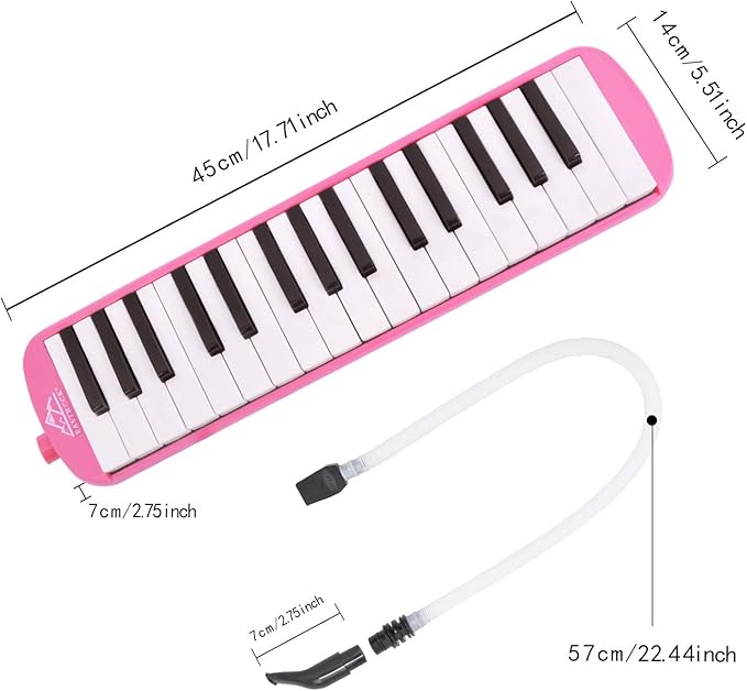 EastRock 32 Key Melodica Instrument Keyboard Soprano Piano Style with Mouthpiece Tube Sets and Carrying Bag for Kids Beginners Adults Gift Pink