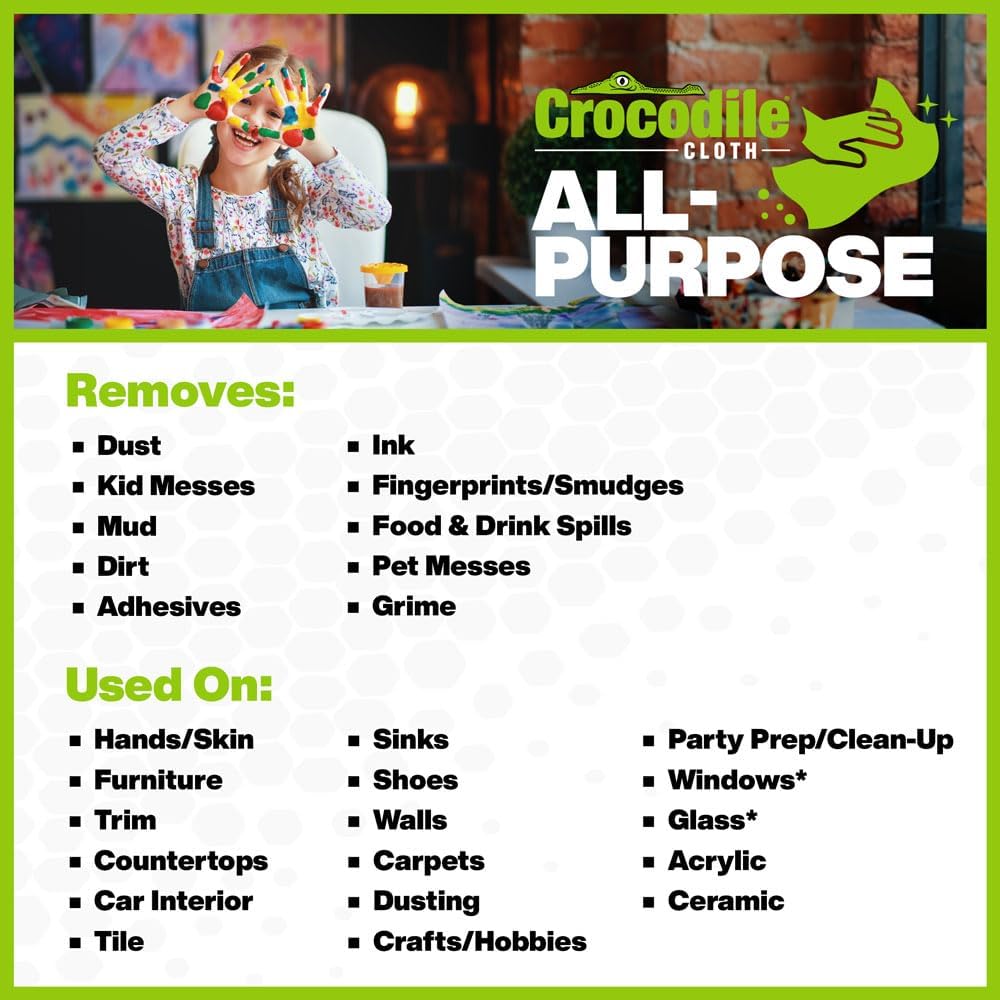 Crocodile Cloth All-Purpose Cleaning Wipes – 8 Pack/640 Total Count, 15"x10" Extra Large Plant-Based Disposable Cloths – Moist, Absorbent, Safe on Skin, Multi-Surface Use