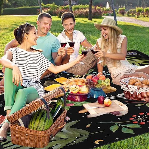 Supfitness Extra Large Picnic Blankets Waterproof Foldable (80 "x 80") Beach Blanket Waterproof Sandproof,3-Layer Thicking Mat Outdoor Packable Camping Blanket - color: Black-1, size: 6'8" x 6'8" (Square)