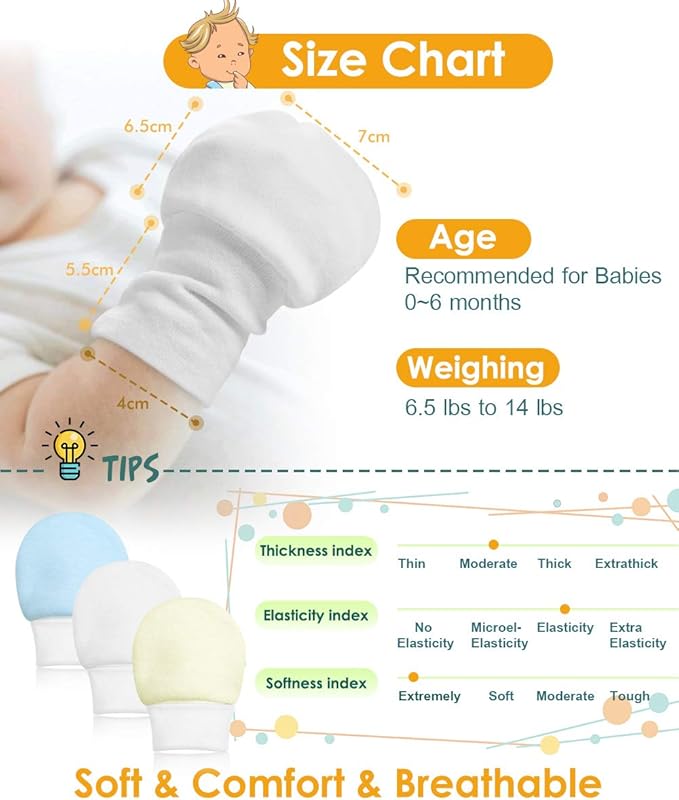 Newborn Baby Mittens Anti Scratch Baby Mittens No Scratch Mittens Baby Gloves for 0-6 Months Boys Girls(6 Pairs)