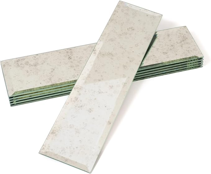 Antique Mirror Beveled Glass Subway Tile 3x12 Inch - 1 Sample Tile - Luxurious Bathroom & Kitchen Backsplash - Antique Mirrored Wall Tiles - Home Improvement - NOT Peel & Stick Backsplash