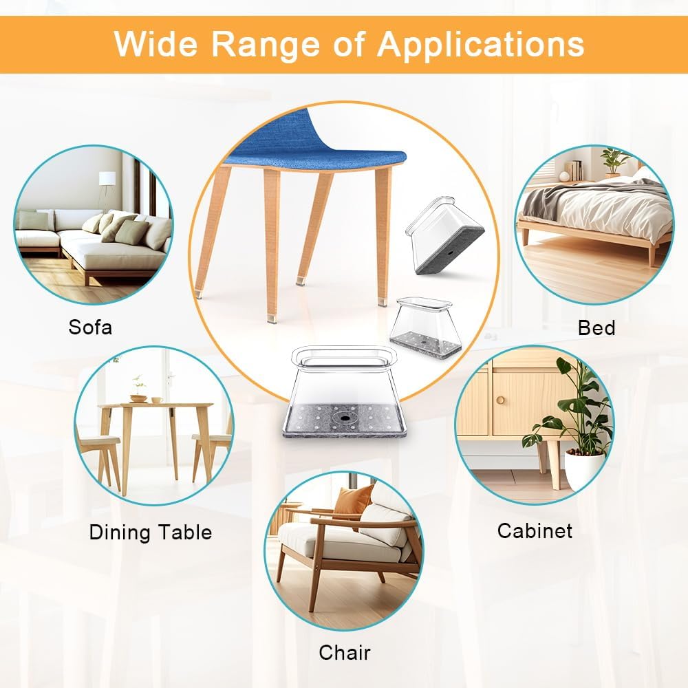 32 Pcs Rectangle Chair Leg Floor Protectors for Hardwood - Silicone Felt Furniture Pads, Scratch/Noise Reducing Covers, Large (Fit Perimeter 5" to 5-7/8")