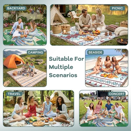 2 in 1 Extra Large Camping Blanket Outdoor Picnic Yoga Mat Lightweight Car Essential Roadtrip Gadget Rv Accessories Glamping Tent Gear Must Haves Hiking Stuff Backpacking Necessities Women Beach Gift - color: Boho Yellow