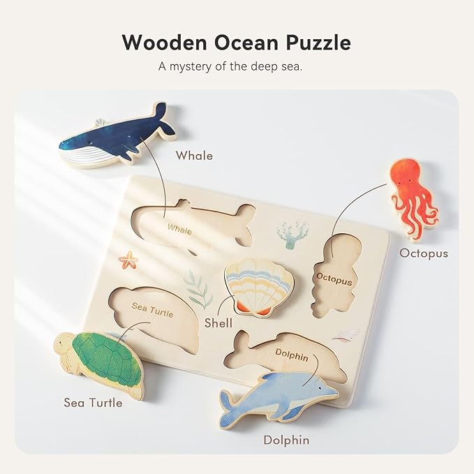 IEATFO 3 Packs Space Ocean Forest Wooden Chunky Puzzles for Toddlers, Wood Puzzle for Kids, Insert Puzzles Each Piece Fits Perfectly, Sturdy and Pegless, Educational Toys