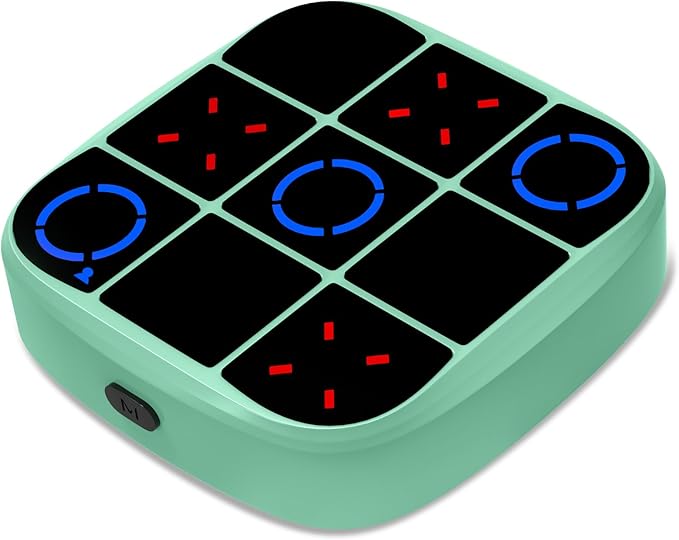 Tic-Tac-Toe Bolt Game, 4-in-1 Handheld Puzzle Games Console, Electronic Tic-Tac-Toe Game for Educational and Memory Growth, Portable Travel Games for Car Ride, Board Games for Kids and Adults (Cyan)