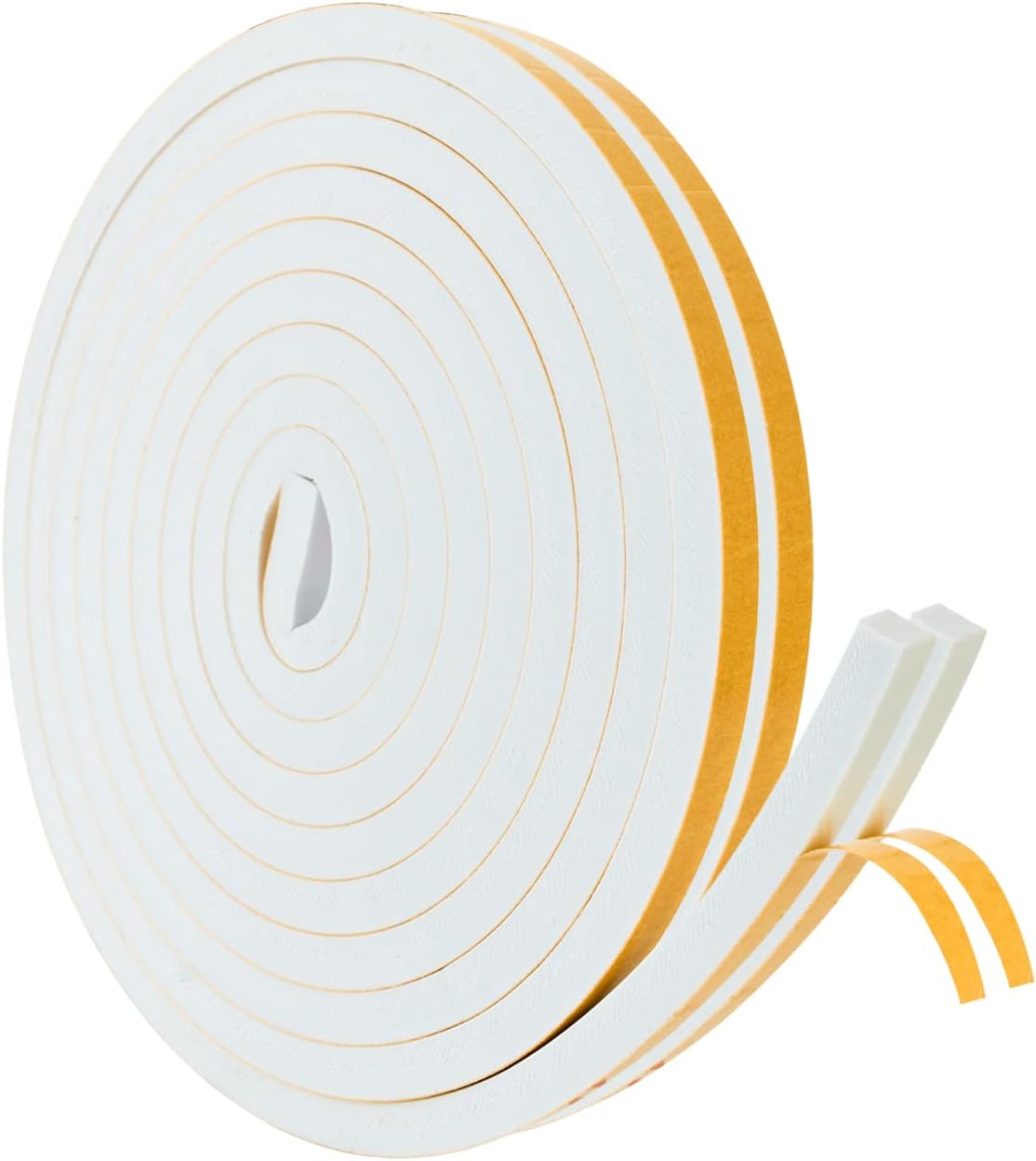 High Density Foam Weather Stripping Door Seal Strip Insulation Tape Roll for Insulating Door Frame, Window, Air Conditioner | Self Adhesive Sealing Weatherstrip (White, 1/2 in x 1/2 in x 30Ft)
