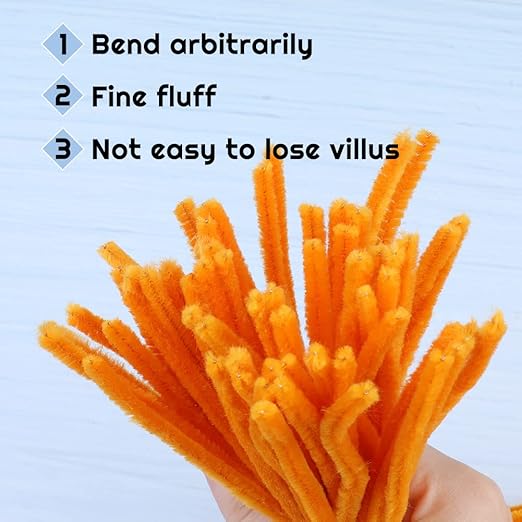 110 Piece Orange Craft Pipe Cleaners - Chenille Stem Art Supplies for Home Decoration Projects