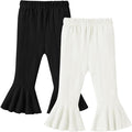 2 Pack Toddler Baby Girl Pants Flare Leggings Ribbed Knit Newborn Bell Bottoms Solid Ruffle Infant Pants for Girls