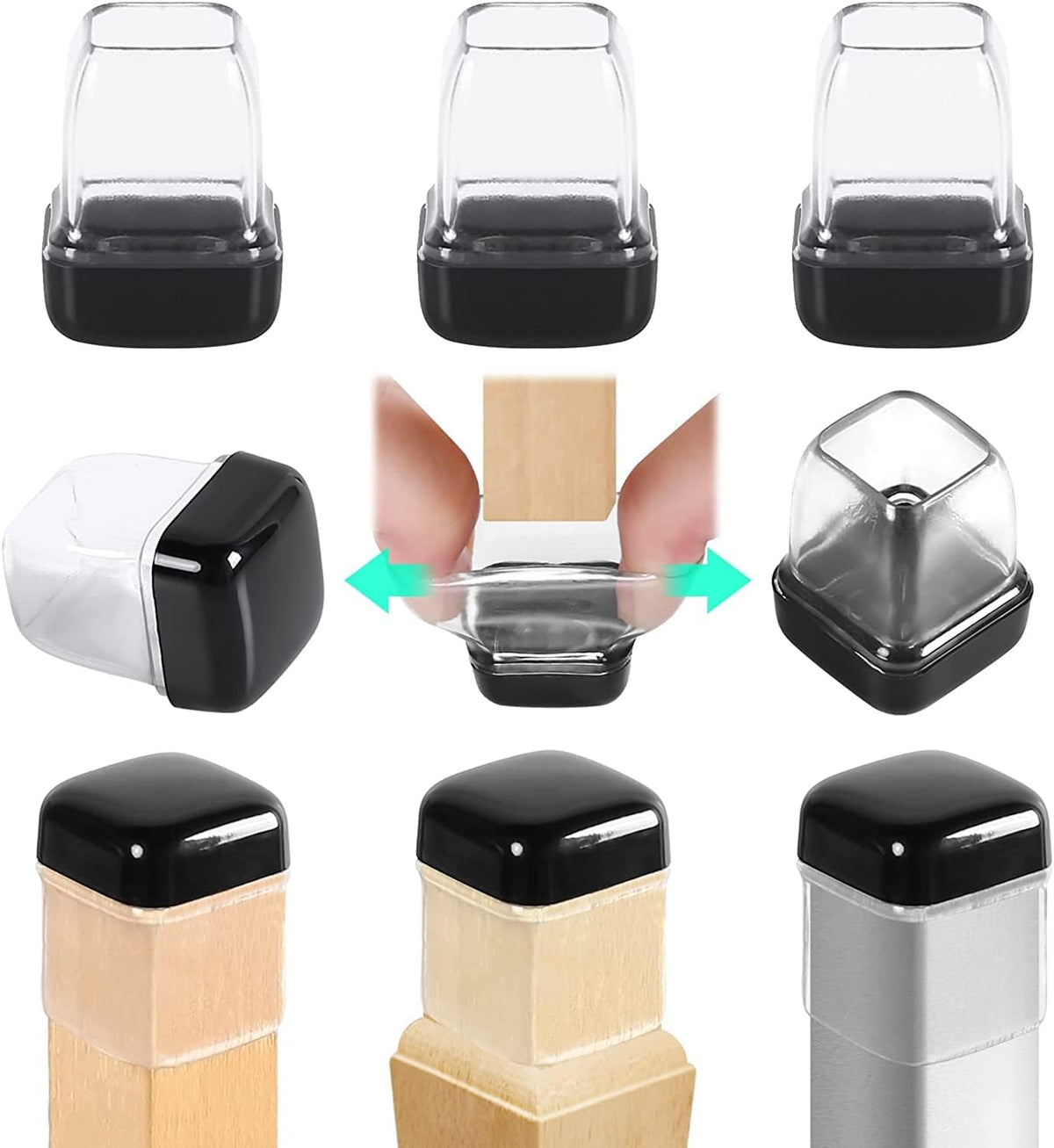 Ezprotekt 24 Pcs Clear Chair Leg Sliders for Carpet, Square Teflon Furniture Glides Protectors Covers, Bar Stool Carpet Sliders Caps for Chair Table Desk Couch Legs (S Fit: 0.55" - 0.75")