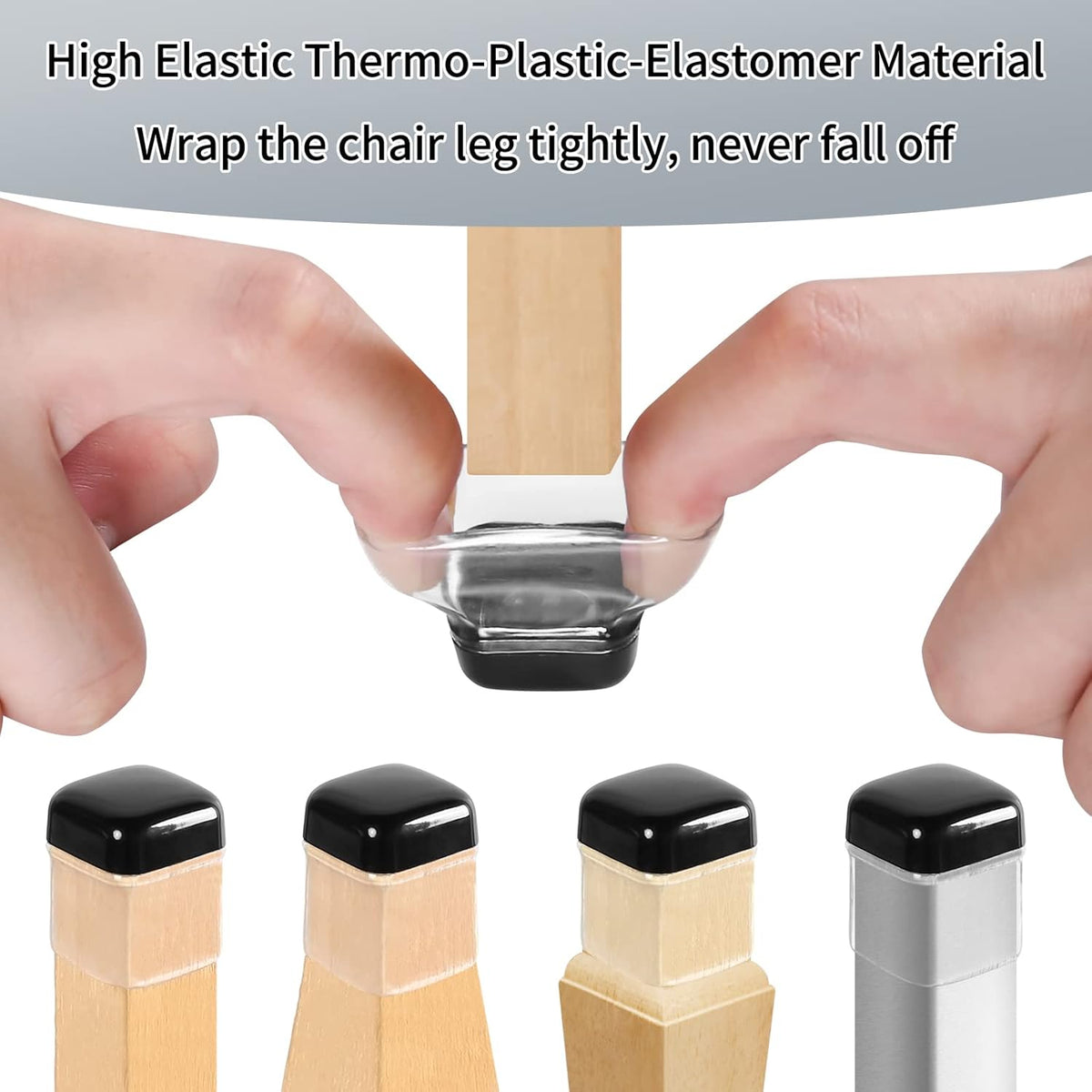 Ezprotekt 24 Pcs Clear Chair Leg Sliders for Carpet, Square Teflon Furniture Glides Protectors Covers, Bar Stool Carpet Sliders Caps for Chair Table Desk Couch Legs (S Fit: 0.55" - 0.75")