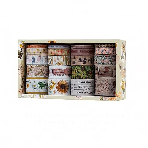 MAFELOE Decorative Vintage Washi Tapes Set 20 Rolls 2 Meters Long, Adhesive Scrapbook Junk Journaling Art Craft Collage Supplies-Forest Dream Series-Khaki (WT-M4-SLMJ)