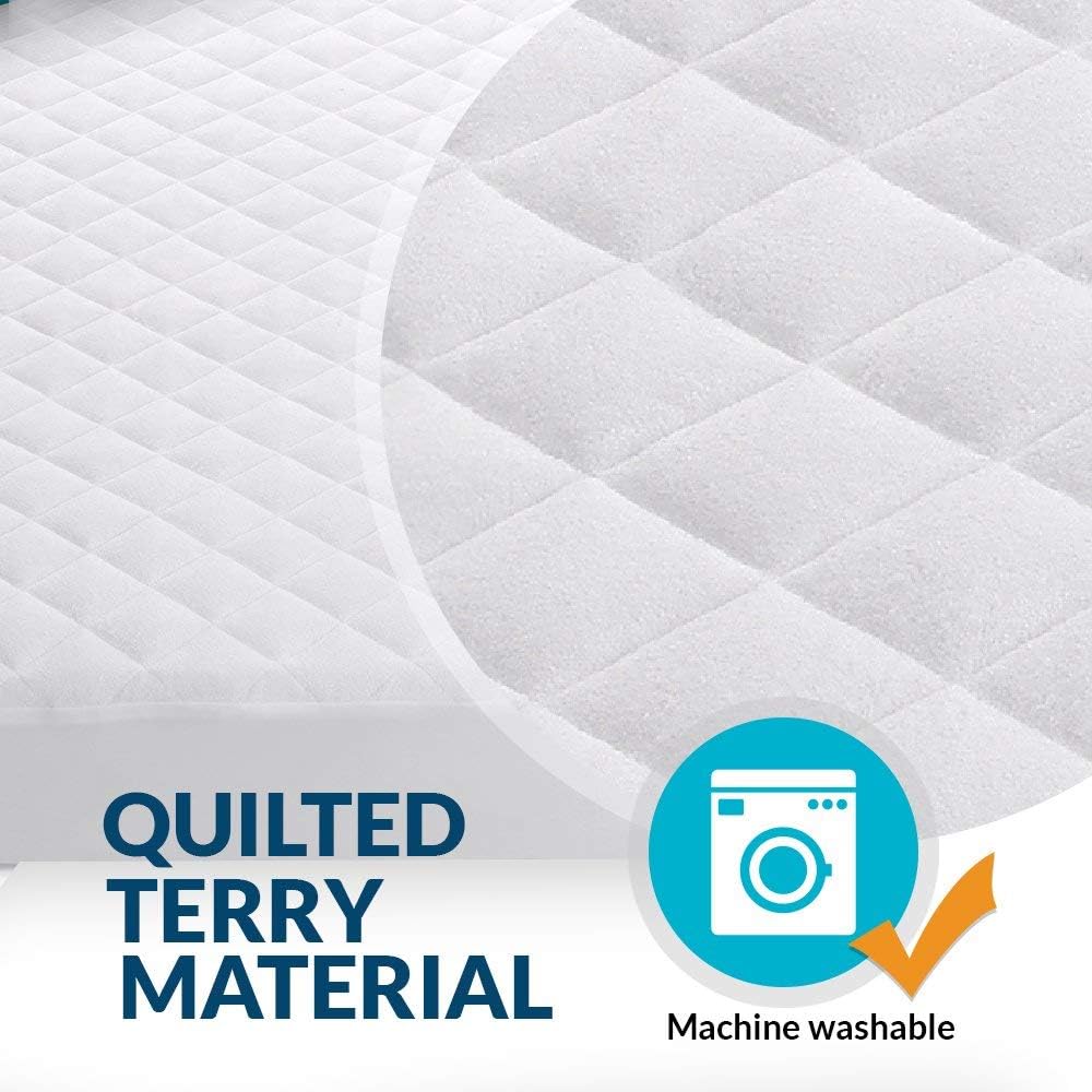 Crib Mattress Protector 100% Waterproof, Noiseless – Viscose Made from Quilted Ultra Soft White Terry Fitted Sheet Style (28"x52")