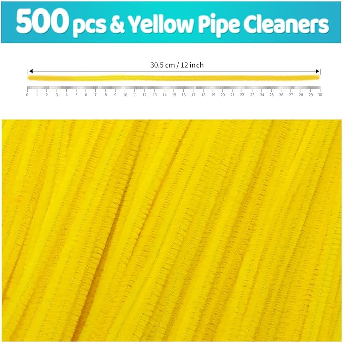 Iooleem 500pcs Yellow Pipe Cleaners, Chenille Stems, Pipe Cleaners for Crafts, Pipe Cleaner Crafts, Art and Craft Supplies.