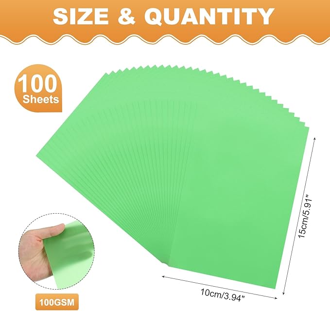 MECCANIXITY 100 Sheet Colored Vellum Paper 4" x 6", 100gsm Translucent Printable Vellum Sheets for Printing Wedding Invitations Inkjet Laser Printer, Green