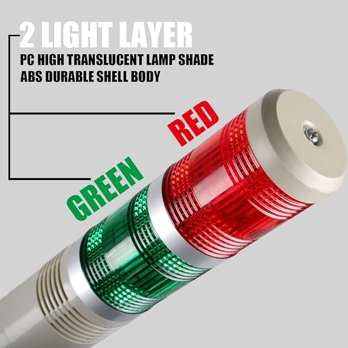 Industrial Signal Column, LED Alarm Tower Lamp Flash Indicator, 2-Layer Stack Warning Light With Buzzer for Safety (24V/Sound/Steady ON)
