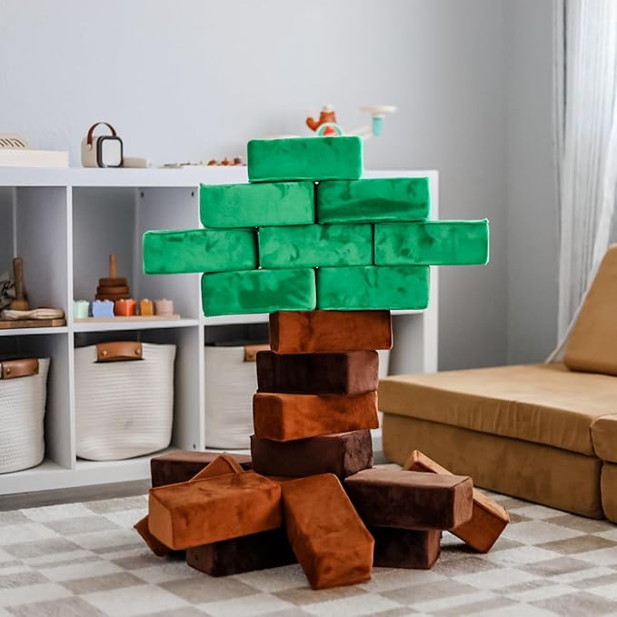 The Original Premium Plush Building Block for Kids - Certified Safe Foam Blocks in Luxuriously Soft Fabric Covers - Set of 24 (Earth)
