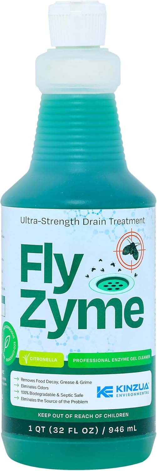 Kinzua Environmental Fly-Zyme, Highly Concentrated Enzyme Drain Cleaner for Pipes & Fruit Flies, Citronella Scented Organic Waste Degrader & Odor Neutralizer, 32 fl oz