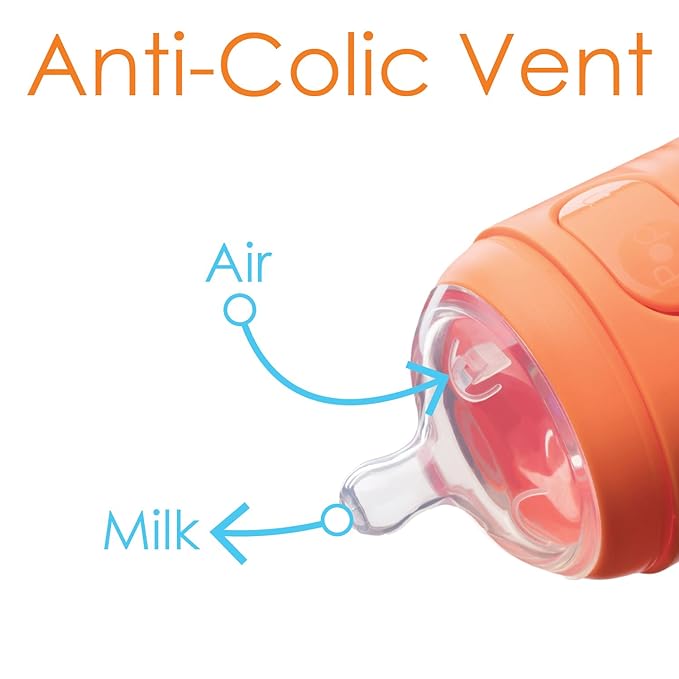 PopYum 5 oz Orange Anti-Colic Formula Making/Mixing/Dispenser Baby Bottles, 3-Pack with #1 Slow Flow Nipples, 150 ml, BPA-Free, Natural Latch