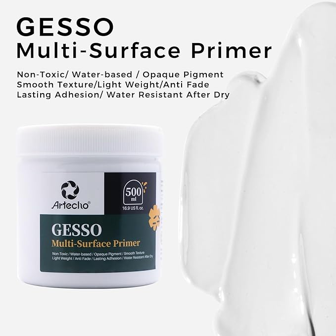 Artecho White Gesso 16.9oz / 500ml, Gesso Primer for Acrylic Painting