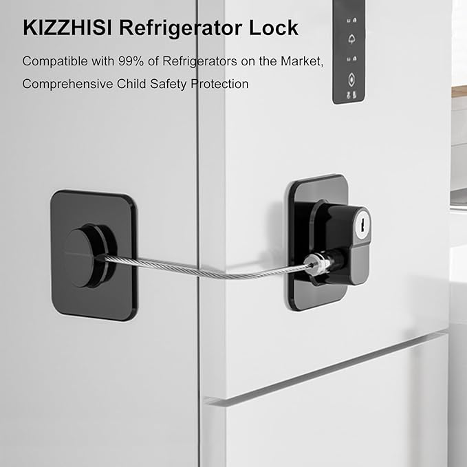 Fridge Lock (4 Pack),Refrigerator Lock with Keys,for Fridge, Cabinet Locks, Drawers, Dishwasher, Toilet and Child Safety Cabinet Locks, 3M Adhesive No Drilling (Black 4pcs)