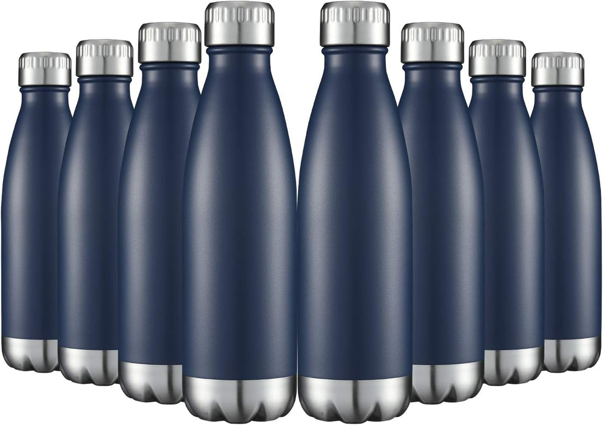 HASLE OUTFITTERS 17oz Stainless Steel Water Bottles Bulk, Vacuum Insulated Water Bottles Double Walled Powder Coated Reusable Metal Sports Water Bottles Keep Drinks Hot and Cold, Navy, 8Packs