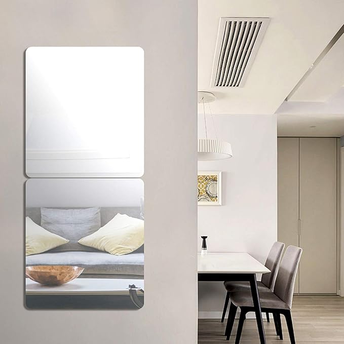 Acrylic Mirror Sheet Self Adhesive Wall Mounted Home Décor Non Glass Sticky Mirror Tile Thickness 0.08in (2mm) Square 14x14 inch