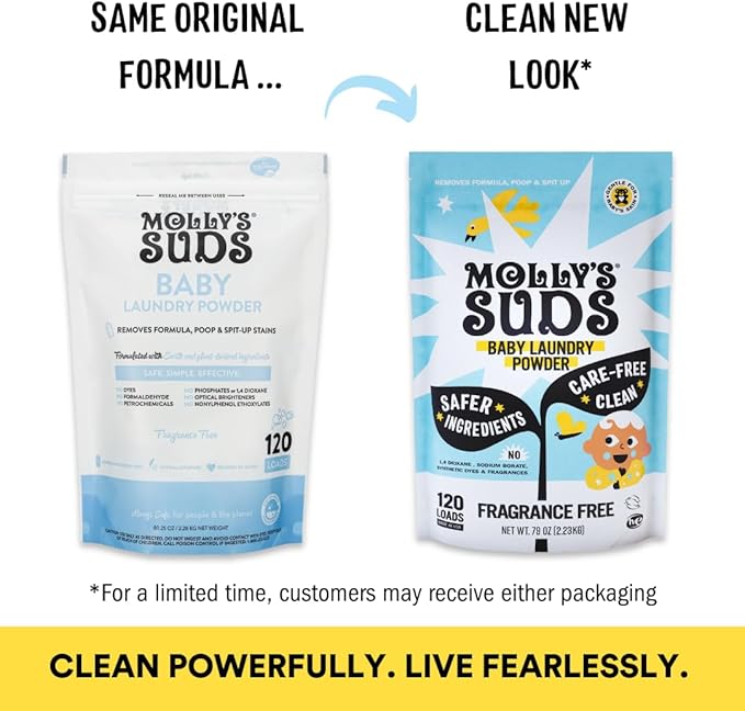 Molly's Suds Baby Laundry Detergent Powder | Removes Formula, Poop & Spit-Up Stains | Extra Gentle for Newborns (Fragrance Free)