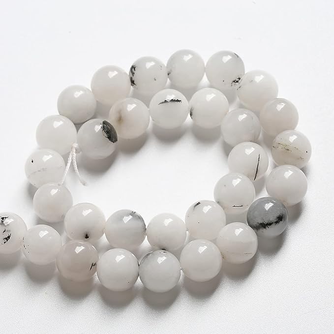 12MM 32PCS Natural Stone Ink Spots Jade Loose Beads for Jewelry Making DIY Bracelet Necklace