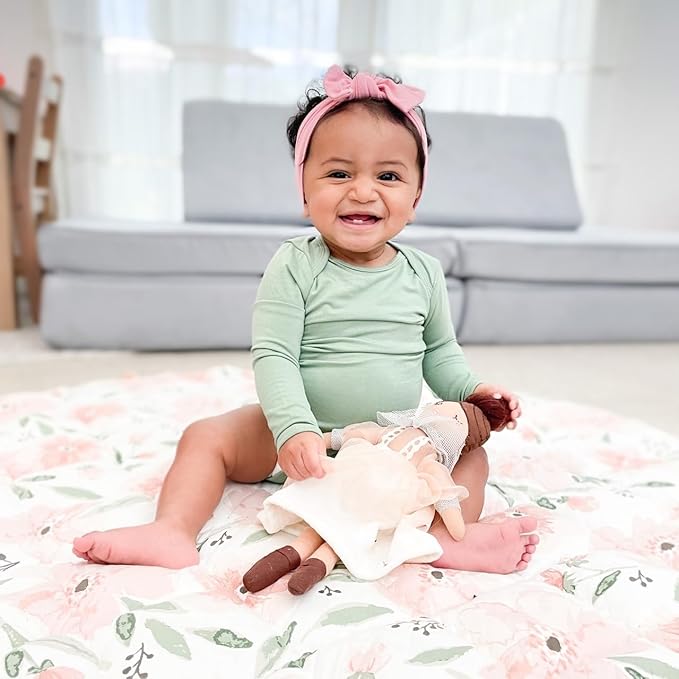 Crane Baby Padded Floor Mat, Pink Floral Nursery Decor, Activity Mat, 40" x 40", Baby Tummy Time, Baby Girl Nursery Essentials