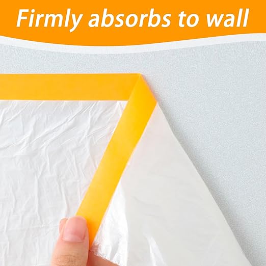 Painters Plastic with Tape 59inx65ft,Pre-Taped Masking Film Automotive Tape and Drape,Tear-Resistant Plastic Painting Film for Car Painting & Home Renovation (2 Roll)