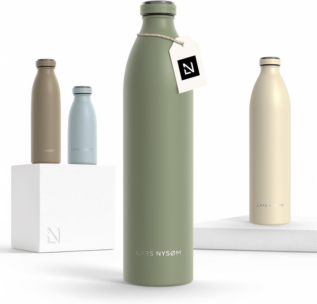 LARS NYSØM Stainless Steel Insulated XL Water Bottle 12oz 17oz 25oz 34oz 51oz | Insulated Thermo Flask for Hot and Cold Beverages | Leakproof Drinking Bottle (Sage Green, XL 50.7oz)