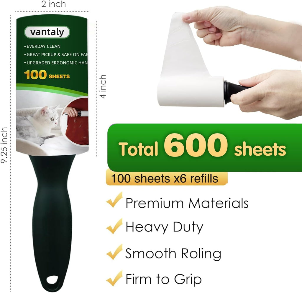 Lint Rollers for Pet Hair Extra Sticky, 600 Sheets Value Set Lint Roller with 2 Upgraded Handles, 6 Rollers Portable Pet Lint Remover for Clothes, Furniture, Carpet, Dog & Cat Hair Removal