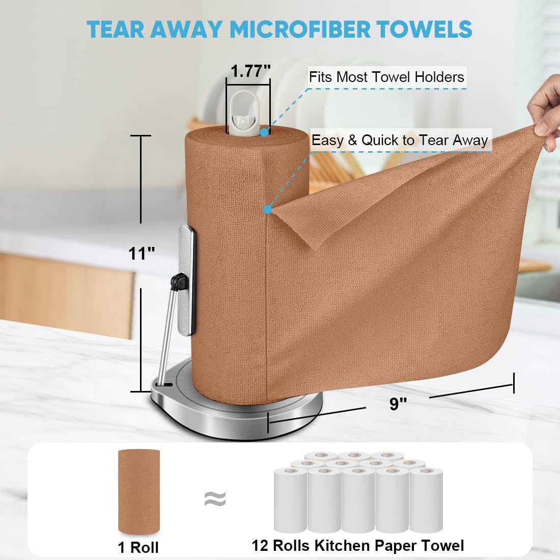 AIDEA Microfiber Cleaning Cloth 330 Sheets 6 Roll, Microfiber Towels for Cars, Shop Rags Washable, Cleaning Rags Reusable Paper Towels for Automotive, Mechanic, Workshops, House,11×9", Coffee