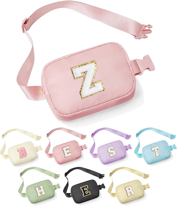 YOOLIFE Sisters Gifts - Pink Initial Crossbody Bag Belt Bag for Sister
