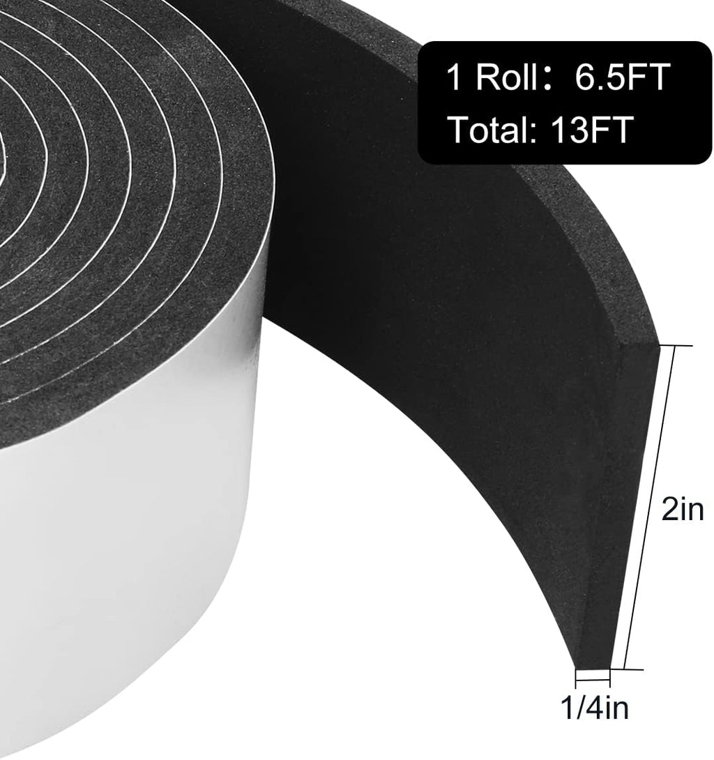 2 Rolls Seal Foam Tape, 2'' W x 1/4'' T Weather Stripping Close Cell Door Sealer, Single Sided Weather Strip, Total 13 Feet Long…