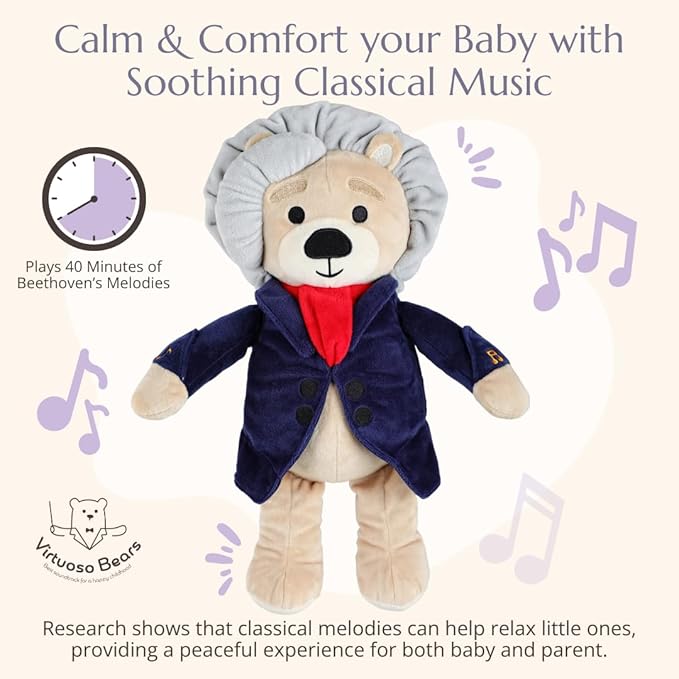 Ludwig Van Beethoven Virtuoso Bear – Plays 40 Mins of Classical Music, Educational & Soothing Musical Teddy Bear for Babies & Toddlers, Ideal