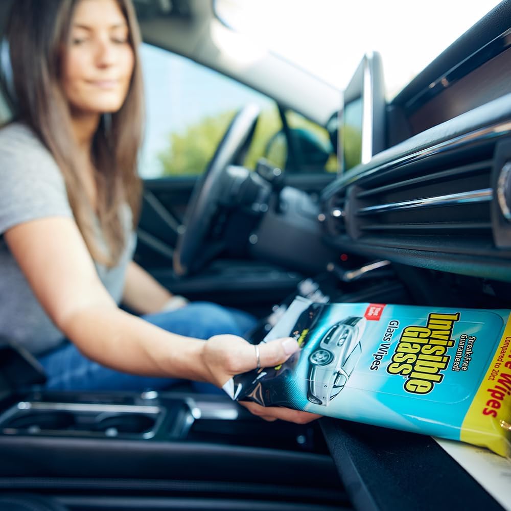 Invisible Glass 90161-3PK Large Glass Cleaning Wipes for Streak-Free Windows, Mirrors, and Glass, Lint-Free, Ammonia-Free, Tint-Safe, for Home and Auto, Flat Pack, 28 Wipes, Pack of 3