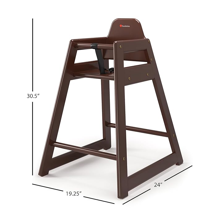 Foundations Neat Seat Wood Highchair for Restaurants, Easy to Clean, “No-tip” Feet, 3-point Safety Harness, Durable Hardwood, Small Footprint, Stackable (Antique Cherry)