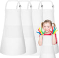 PLULON 6 Pcs Kids Apron Adjustable White Chef Apron with 2 Pockets Painting Aprons for Kids Cooking Baking Crafts (White)