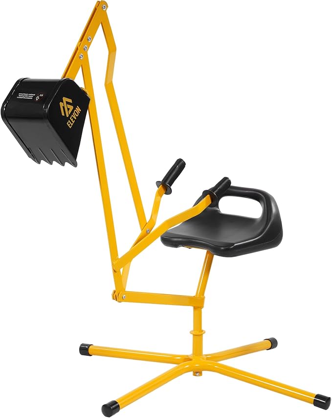 Elevon Sand Digger Kids Excavator Ride On Toy, Beach Toys Outdoor Sandbox Toy Digger, Steel Excavator Crane Rotates 360 with Stabilizing Base, Sand Toys Backyard Sandbox, Dirt and Snow - Yellow
