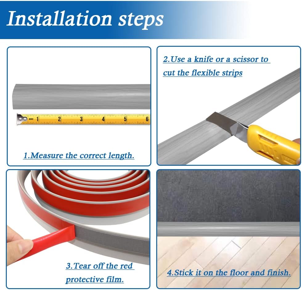 Floor Transition Strip Self Adhesive Carpet & Flooring Transitions Edging Trim Strip PVC Threshold Transitions Suitable for Threshold Height Less Than 5mm (3.3Ft, Wood Grain Gray-New)