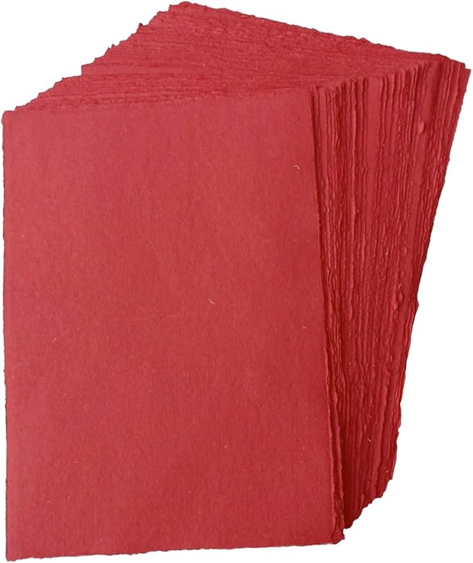 Wanderings Red A4 Handmade Paper with Deckled Edge - 8.3"x11.7", 150 GSM, 50 Sheets Textured Paper - Perfect for Wedding Invitations, Menus, Place Cards, Drawing, Writing, Calligraphy, Romatic Events
