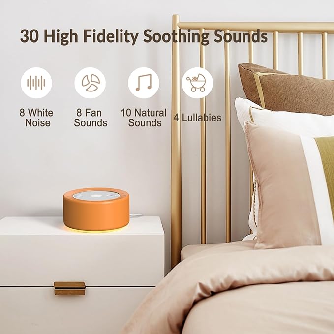 Nursery Lamp with Sound Machine, Mood Lighting, 7 Colors Night Light, 30 Soothing Sounds, White Noises for Baby, Adults. Timer, Plug in, Memory Function, Touch Control