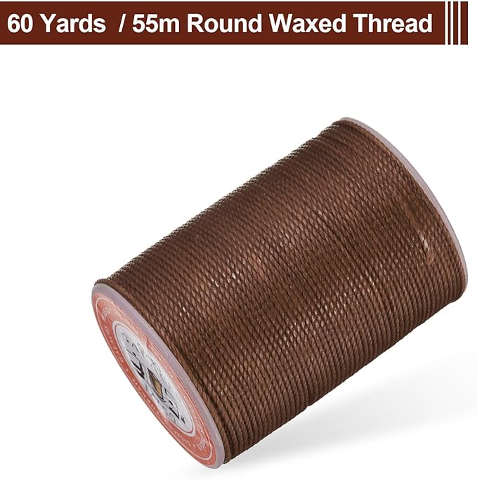 uxcell Round Leather Sewing Waxed Thread, 55m / 60 Yards Wax Polyester String, 0.8mm Waxed Stitching Cord for Leather Crafts, Bookbinding, Bracelets Braided, Dark Brown