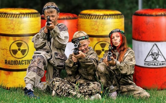Barrels Inflatables Set, Combat Battlefield Compatible with Nerf, Laser tag, Water Gun, Dart Gun, Perfect for Boys and Girls Birthday Activities, Suitable fot Kids and Adults