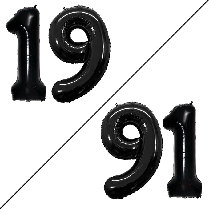GOER Number 19 Balloons for 19th Birthday Sweet 19 Party Decorations,42 Inch Jumbo Foil Helium 91 Balloons for 91st Birthday Party Decoration (Black)