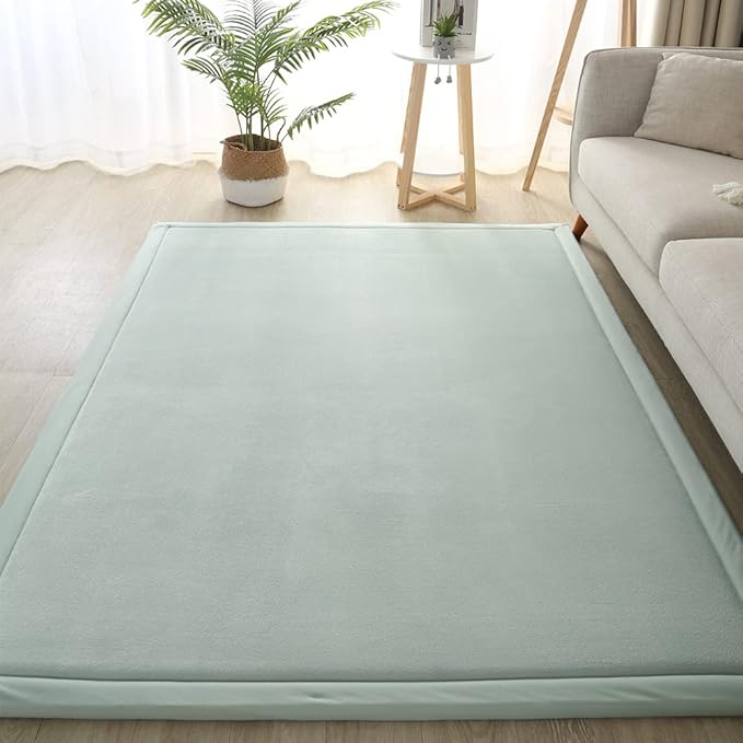 Loartee Nursery Rug Coral Velvet Crawling Rugs Mat Area Rugs Play Crawling Mat(6'7"x9'10", Light Green) for Toddler Children Play Mat Yoga Mat Exercise Pads Carpet