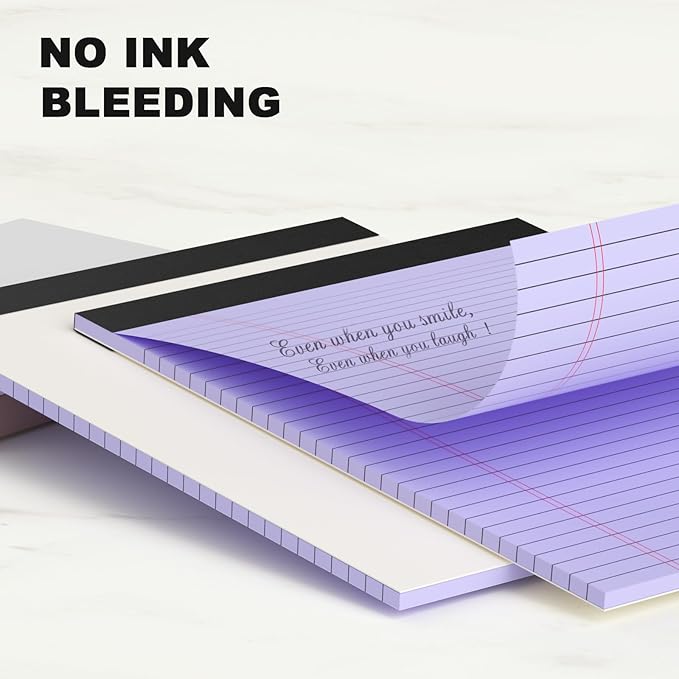 Legal Pads 8.5 x 11 Wide Ruled - Note Pads 30 Sheets/Pad - 20lb Colored Notepad Paper - Perforated Notepad with Sturdy Back - Pink, Purple, Yellow, Green, Blue, White